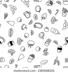 Vektorgrafik, nahtloses Muster mit Lebensmitteldoodles.