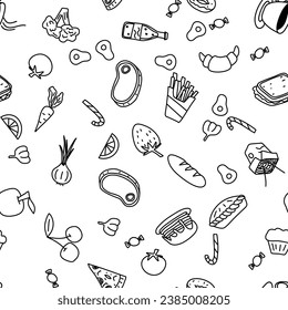 Vector, seamless pattern with food doodles.
