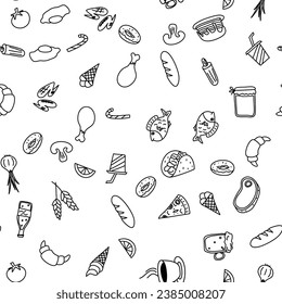 Vector, seamless pattern with food doodles.