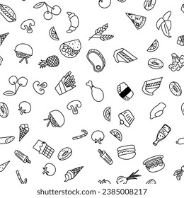 Vector, seamless pattern with food doodles.