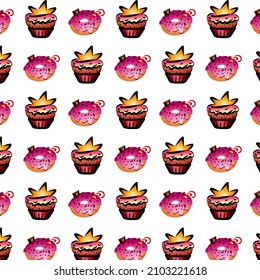 Vector seamless pattern food illustration donut and muffin baked tasty sugar print package design template