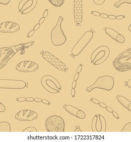 Vector seamless pattern with food and meat products