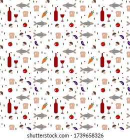 vector seamless pattern food,  white