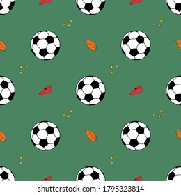 Vector seamless pattern Football on green background for wrapper, notes, prints, etc.