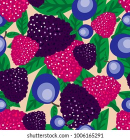 Vector seamless pattern with Forest Berries. Can be used for printing on paper, stickers, postcards , bijouterie, textiles