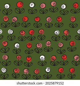 Vector seamless pattern with forest berries. Hand drawn simple illustration.