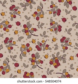 Vector seamless pattern of forest berries. Polka dot background.