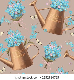 Vector seamless pattern with forget me not flowers