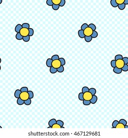 Vector seamless pattern with forget-me-not flower. Hand drawn cute and funny fashion illustration. Modern doodle pop art sketch 