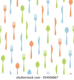 vector seamless pattern with fork, knife, spoon