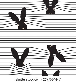 Vector seamless pattern in the form of a hare and horizontal stripes.