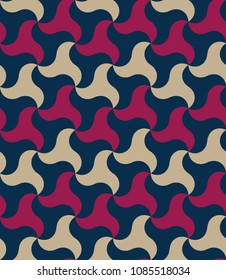 Vector seamless pattern in the form of a large number of a shuriken star in red, purple and gray colour