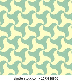 Vector seamless pattern in the form of a large number of a shuriken star in gold and green colour.