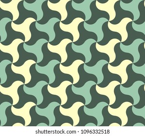 Vector seamless pattern in the form of a large number of a shuriken star in gold, green, gray colours.