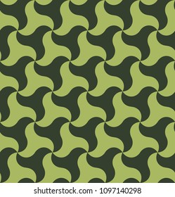 Vector seamless pattern in the form of a large number of a shuriken star in green colours.