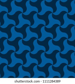 Vector seamless pattern in the form of a large number of a shuriken star in dark blue, blue colours. Retro style. Vinrage colors.