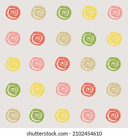 Vector seamless pattern in the form of multi-colored circles on a light background. Spiral circles print.