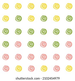 Vector seamless pattern in the form of multi-colored circles on a white background. Circles of spirals arranged in a row with an offset.