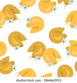 Vector seamless pattern of fortune cookies. Luck symbols background for prints and designs.
