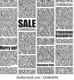 Vector Seamless Pattern With Four Newspaper Columns And Sale Words. Text In Newspaper Page Unreadable.