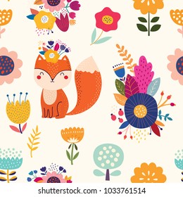 Vector seamless pattern with fox
