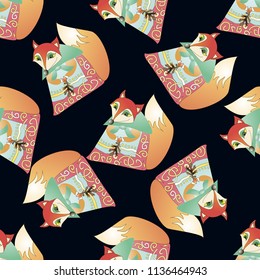 Vector seamless pattern with fox