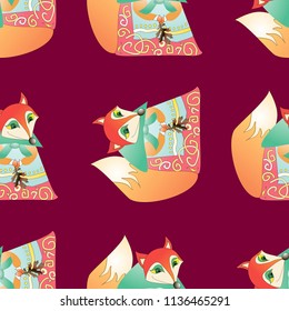 Vector seamless pattern with fox