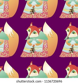 Vector seamless pattern with fox