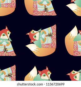 Vector seamless pattern with fox