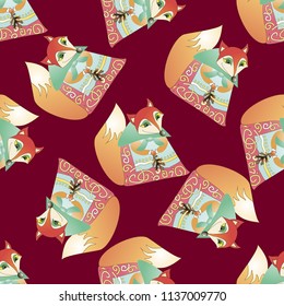 Vector seamless pattern with fox