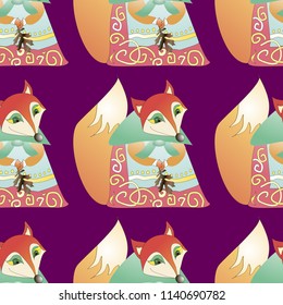 Vector seamless pattern with fox