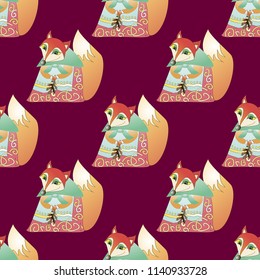 Vector seamless pattern with fox