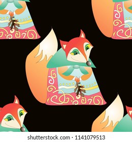 Vector seamless pattern with fox