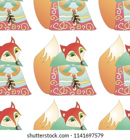 Vector seamless pattern with fox