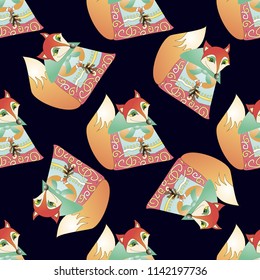 Vector seamless pattern with fox