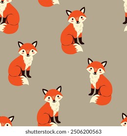 Vector seamless pattern with fox. Repeated texture with woodland animals. Cute print for kids fabric and wrapping paper. Autumnal background with forest animals