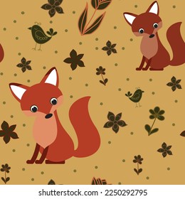 Vector seamless pattern with foxes.