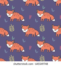 Vector seamless pattern with foxes. Decorative background for design of a children's room, clothes, wallpaper, packaging and wrapping paper