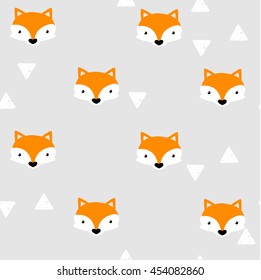 Vector seamless pattern with foxes faces and geometric figures. Geometric, abstract. It can be used for printing.