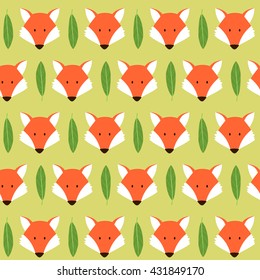 Vector seamless pattern with foxes and leaves