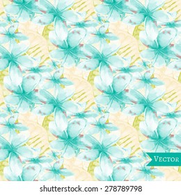 Vector seamless pattern with frangipani leaves and flowers. Textile pattern with tropical modern flowers.