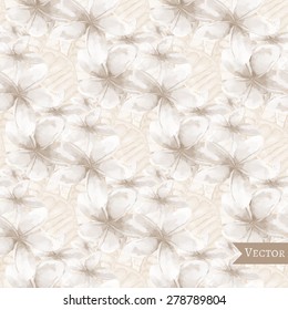 Vector seamless pattern with frangipani leaves and flowers. Textile pattern with tropical modern flowers.