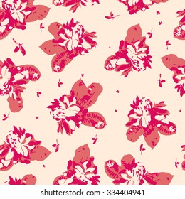 Vector seamless pattern with frangipani leaves and flowers. Textile pattern with tropical modern flowers.