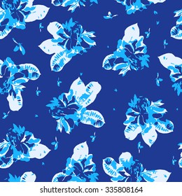 Vector seamless pattern with frangipani leaves and flowers. Textile pattern with tropical modern flowers.
