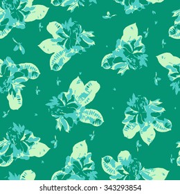 Vector seamless pattern with frangipani leaves and flowers. Textile pattern with tropical modern flowers.