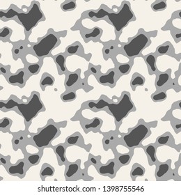 Vector seamless pattern. Free form organic shapes. Stylish structure of natural spots. Hand drawn abstract background. Can be used as swatch in Illustrator. Camouflage spotty print. Shades of grey.