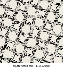 Vector seamless pattern. Free form organic shapes. Stylish structure with circles. Hand drawn abstract background. Can be used as swatch in Illustrator. Monochrome spotty print.