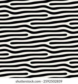 Vector seamless pattern. Free form organic shapes. Stylish smooth weaving structure. Natural zigzag spots. Hand drawn abstract background. Can be used as swatch. Monochrome spotty print.