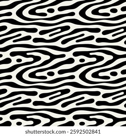 Vector seamless pattern. Free form organic shapes. Stylish smooth weaving structure. Natural zigzag spots. Hand drawn abstract background. Can be used as swatch. Monochrome spotty print.