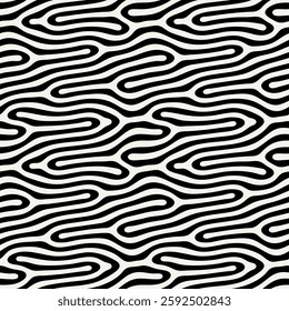 Vector seamless pattern. Free form organic shapes. Stylish smooth weaving structure. Natural zigzag spots. Hand drawn abstract background. Can be used as swatch. Monochrome spotty print.